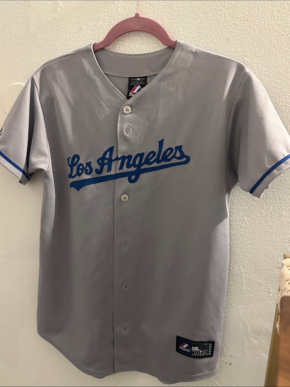 Majestic Grey and Blue Los Angeles Kids Baseball Jersey